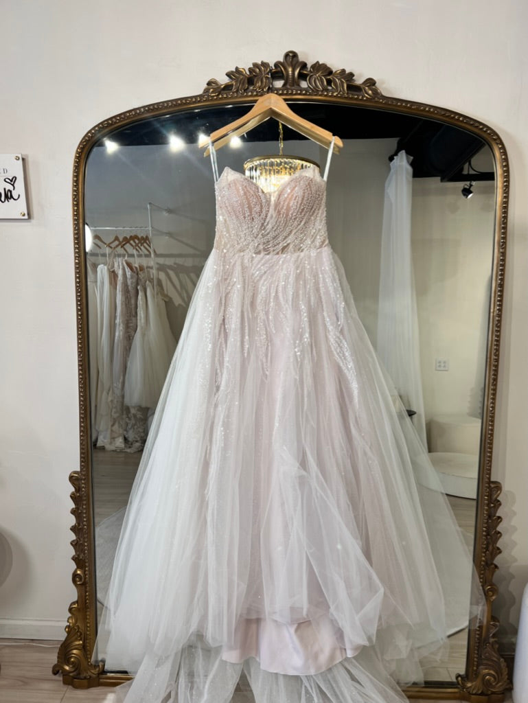 Blue by Enzoani - Ruby | Whimsical Beaded Lace A-Line Gown with Glitter Tulle Underlay, Size 10