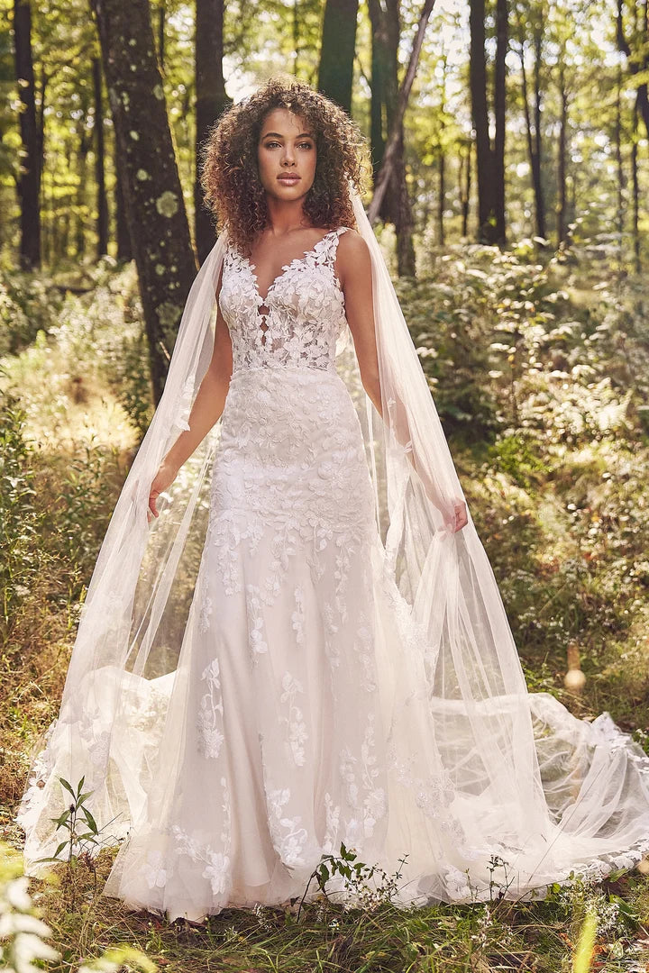 Lillian West 66278 | Plunging V-Neck Lace Fit-and-Flare Gown with Low Back, Size 18
