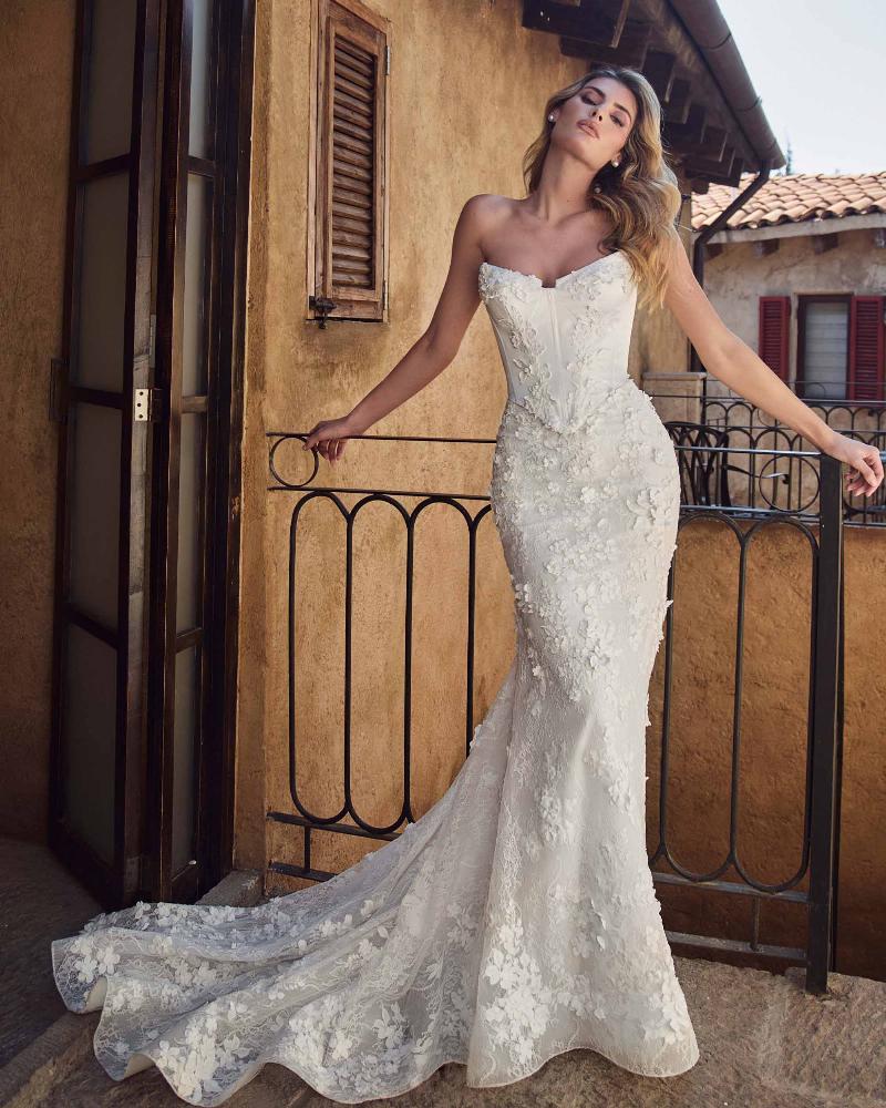 Calla Blanche 125251 - Arietta | Strapless Basque Waist Sheath Gown with 3D Floral Appliques , Size 14