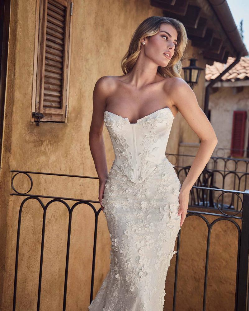 Calla Blanche 125251 - Arietta | Strapless Basque Waist Sheath Gown with 3D Floral Appliques , Size 14
