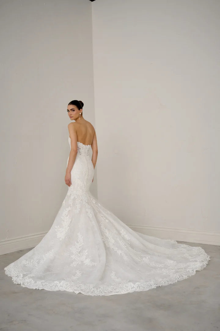 Justin Alexander Signature 99369 - Aureline | Allover Lace Mermaid Gown with Sheer Bodice and Exposed Boning, Size 14