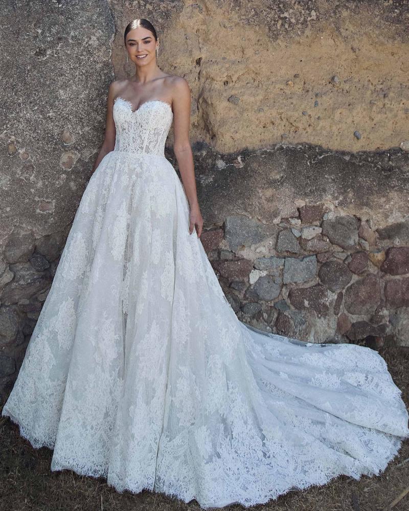 Calla Blanche 125247 - Cambria | Vintage Lace A-line Gown with Strapless Sweetheart Neckline, Size 14