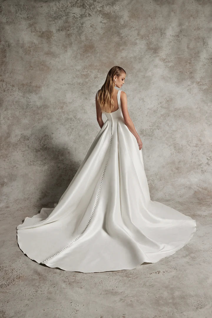 Justin Alexander Signature 99293D - Dabira Dress | Elegantly Pleated Mikado Ballgown with Square Neckline, Size 12