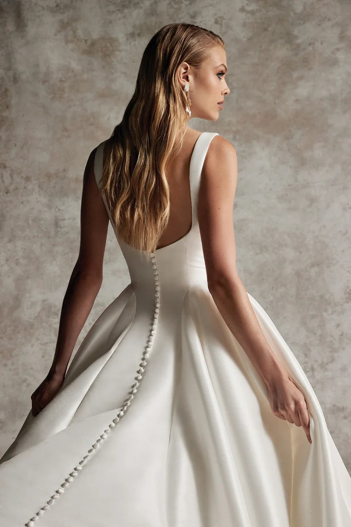 Justin Alexander Signature 99293D - Dabira Dress | Elegantly Pleated Mikado Ballgown with Square Neckline, Size 12