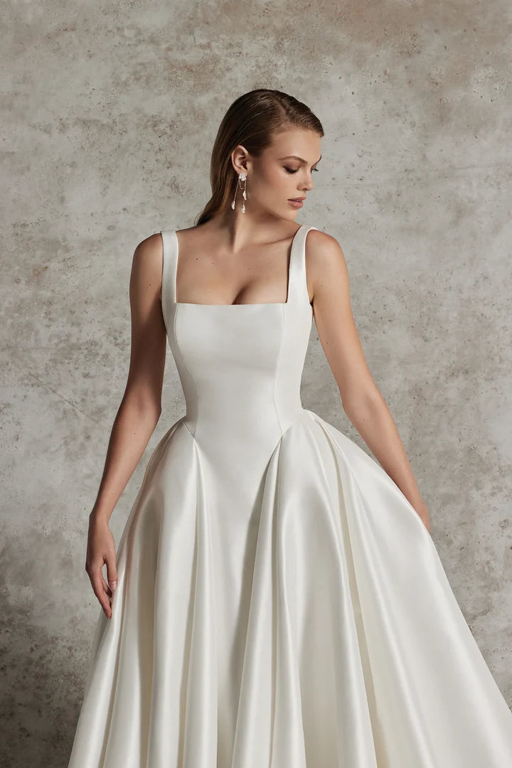 Justin Alexander Signature 99293D - Dabira Dress | Elegantly Pleated Mikado Ballgown with Square Neckline, Size 12