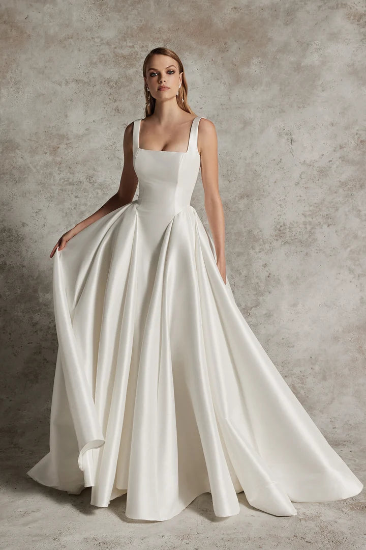 Justin Alexander Signature 99293D - Dabira Dress | Elegantly Pleated Mikado Ballgown with Square Neckline, Size 12