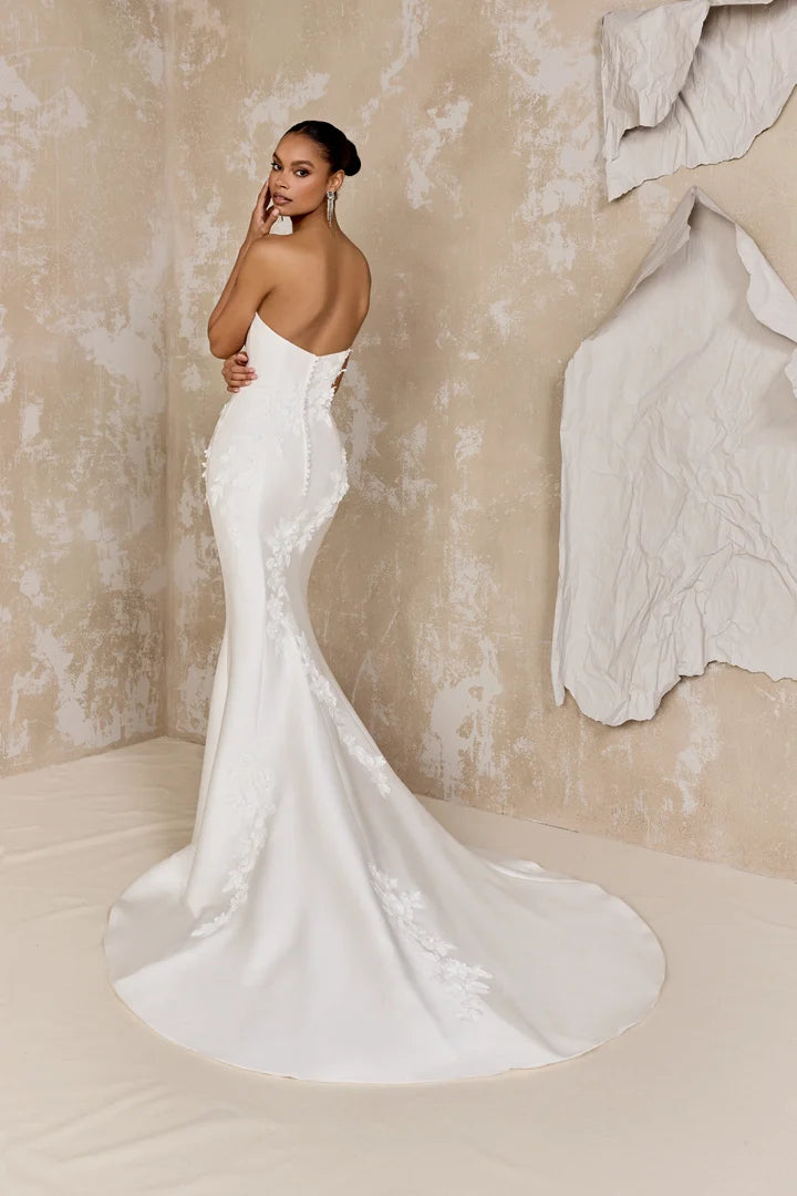 Justin Alexander Signature 99319 - Dickinson Dress | Mikado Fit-and-Flare Gown Adorned with Lace Embroidery and Appliques, Size 12