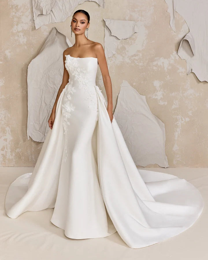 Justin Alexander Signature 99319DT - Dickinson Train | Detachable Mikado Train Adorned with Embroidered Lace Appliques , Size 12