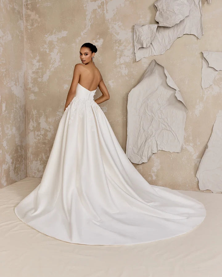 Justin Alexander Signature 99319DT - Dickinson Train | Detachable Mikado Train Adorned with Embroidered Lace Appliques , Size 12