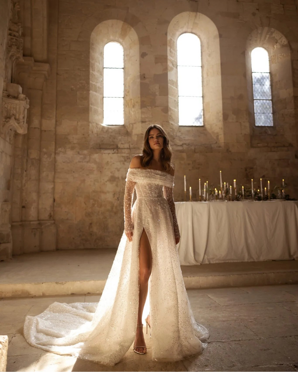 Eva Lendel - Dita | Ivory Beaded Lace A-Line Wedding Dress + Long Sleeve Bolero, Size 12