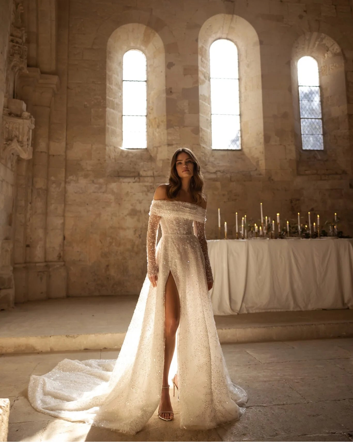 Eva Lendel - Dita | Ivory Beaded Lace A-Line Wedding Dress + Long Sleeve Bolero, Size 12
