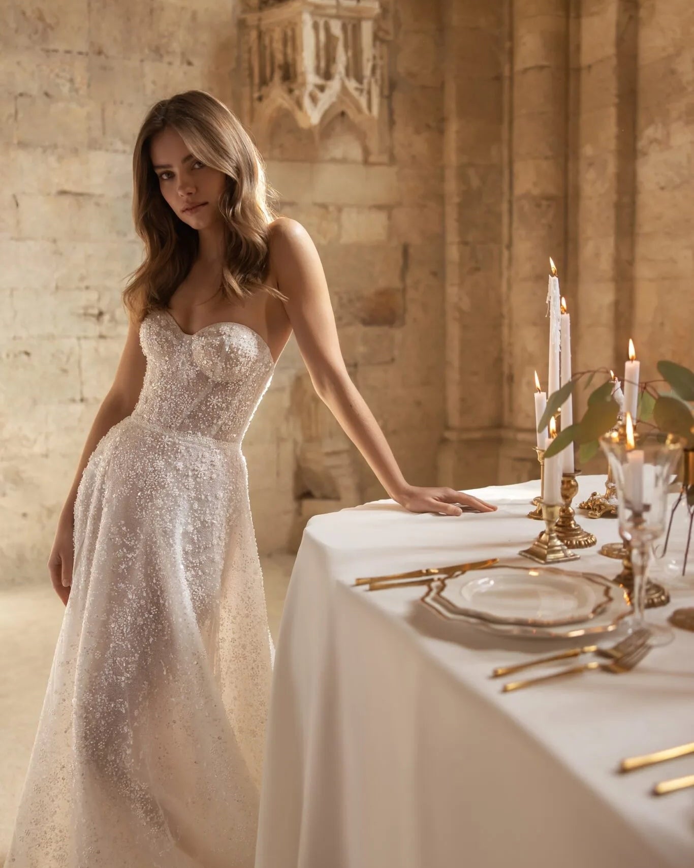 Eva Lendel - Dita | Ivory Beaded Lace A-Line Wedding Dress + Long Sleeve Bolero, Size 12