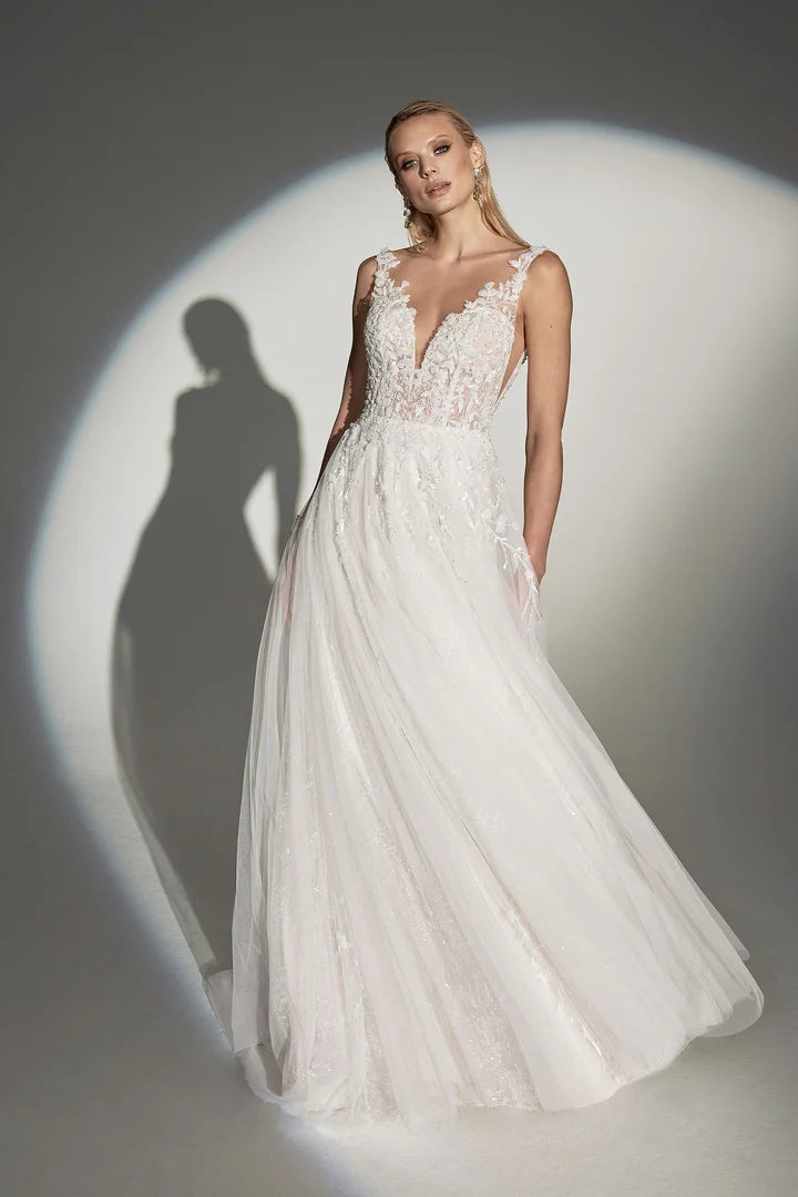 Justin Alexander Signature 99245 - Gussie | Beaded Tulle A-line Wedding Gown, Size 14