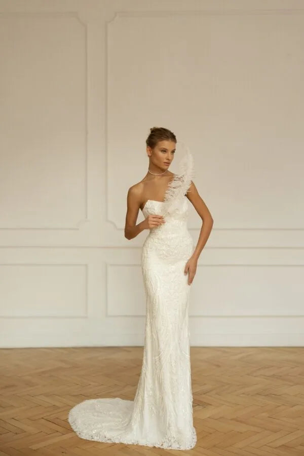 Eva Lendel - Lanvee | Fully Beaded Strapless Sweetheart Sheath Wedding Gown, Size 14