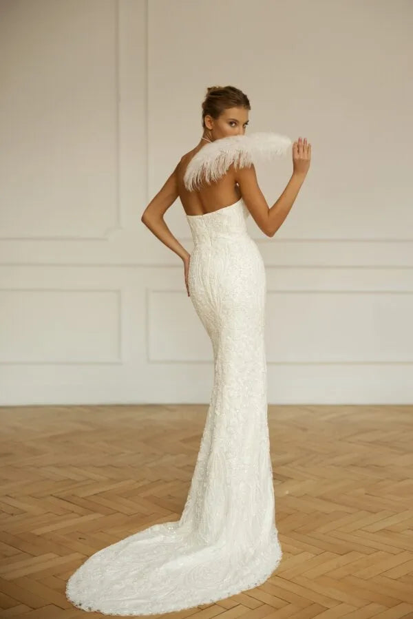 Eva Lendel - Lanvee | Fully Beaded Strapless Sweetheart Sheath Wedding Gown, Size 14