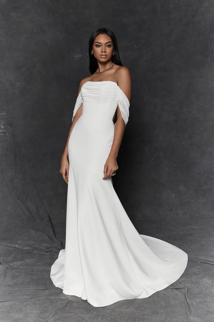 Justin Alexander Signature 99253 - Limone | Crepe Fit-and-Flare Gown with Detachable Chiffon Streamers, Size 22