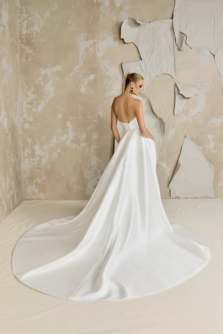 Justin Alexander Signature 99311 - Lorde | Silk Mikado A-line Gown with Straight Neckline and High-Low Slit, Size 12