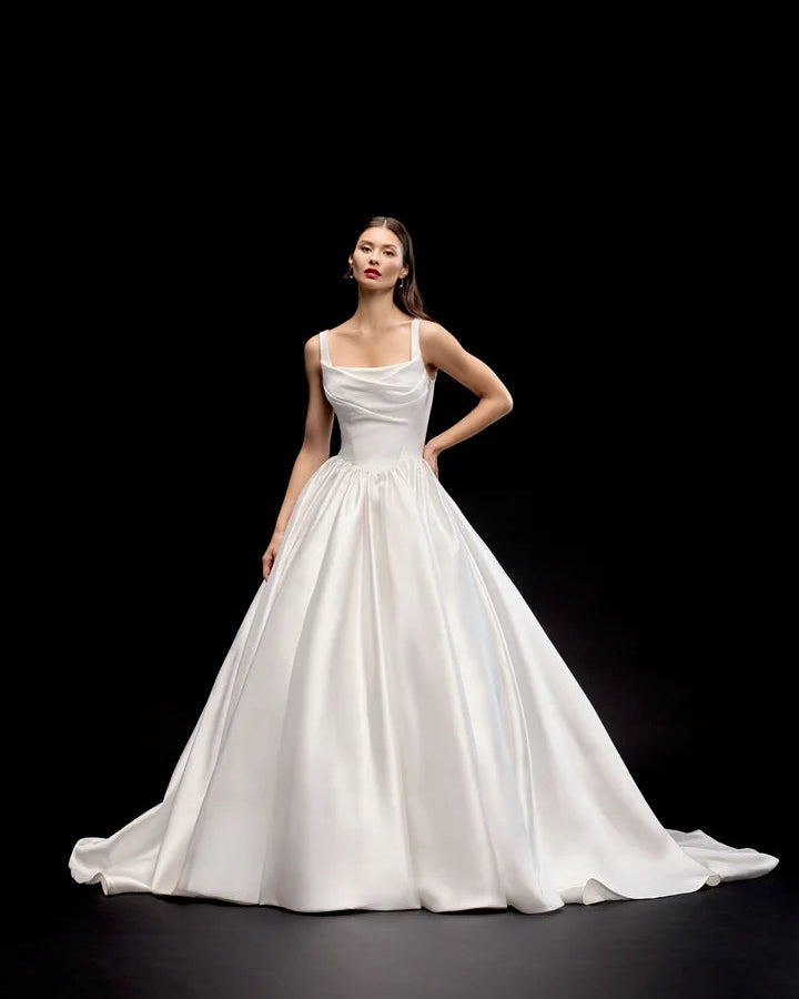 Justin Alexander Signature 99331 - Maris | Elegant Mikado Ballgown with Draped Square Neckline and Corset Back, Size 12