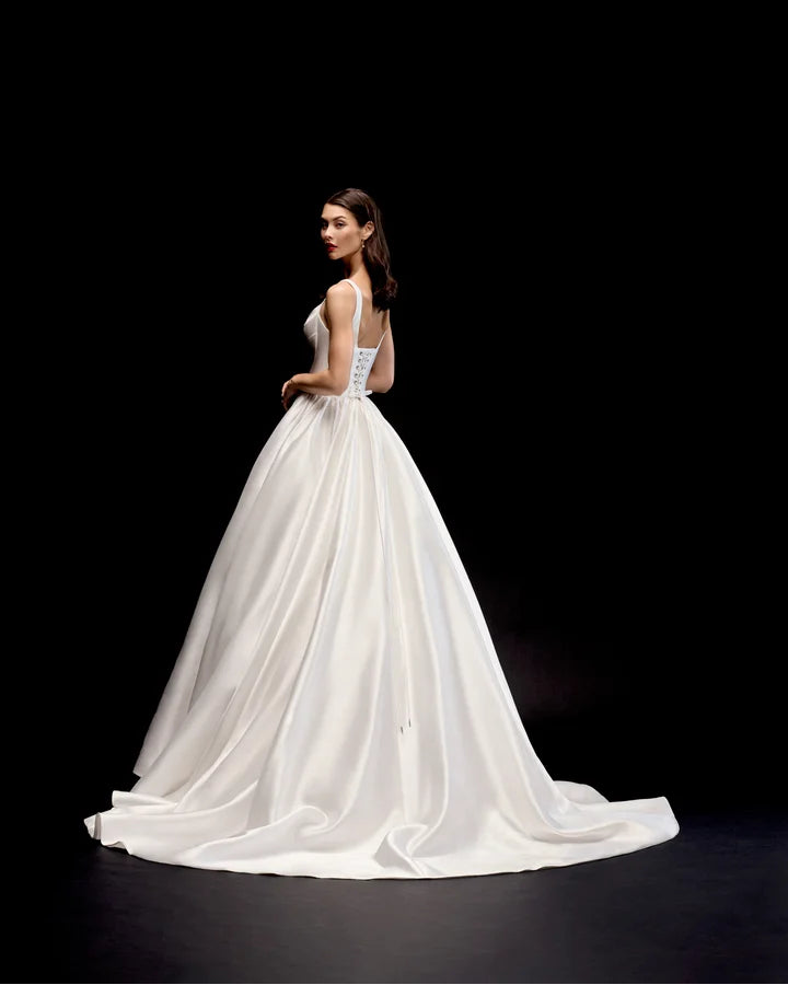 Justin Alexander Signature 99331 - Maris | Elegant Mikado Ballgown with Draped Square Neckline and Corset Back, Size 12