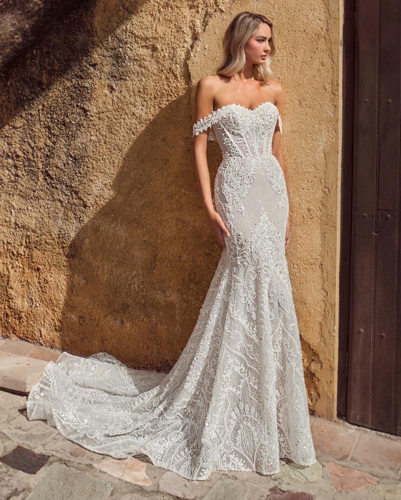 Calla Blanche 124243 - Midge | Vintage Sparkle Lace Sweetheart Mermaid Gown with Detachable Off-the-Shoulder Straps, Size 14