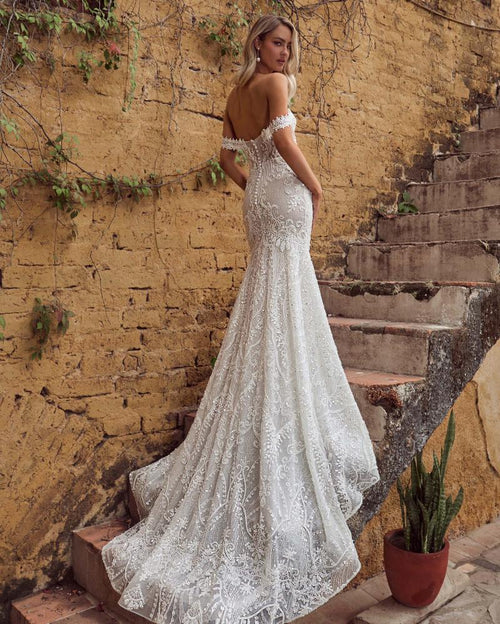 Calla Blanche 124243 - Midge | Vintage Sparkle Lace Sweetheart Mermaid Gown with Detachable Off-the-Shoulder Straps, Size 14