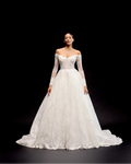 Justin Alexander 99348 - Miyako | Allover Chantilly Lace Ballgown with OTS Sleeves, Size 12