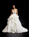 Justin Alexander Signature 99349 - Nisha | Allover Alencon Lace Layered Ballgown with Plunging Sweetheart Neckline, Size 12