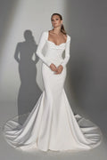 Justin Alexander Signature 99244 - Norma | Long Sleeve Crepe Fit-and-Flare Gown with Draped Sweetheart Neckline and Illusion Back, Size 12