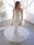 Blue by Enzoani - Orrie | Embroidered Floral Lace Fit-and-Flare Gown with Plunging Sweetheart Neckline and Removable Sleeves, Size 10