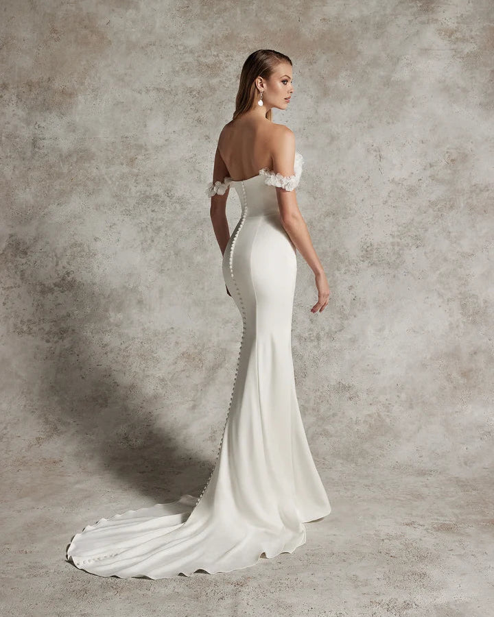 Justin Alexander Signature 99290 - Pax | Off-the-Shoulder Fit and Flare Gown with 3D Floral Appliques, Size 12