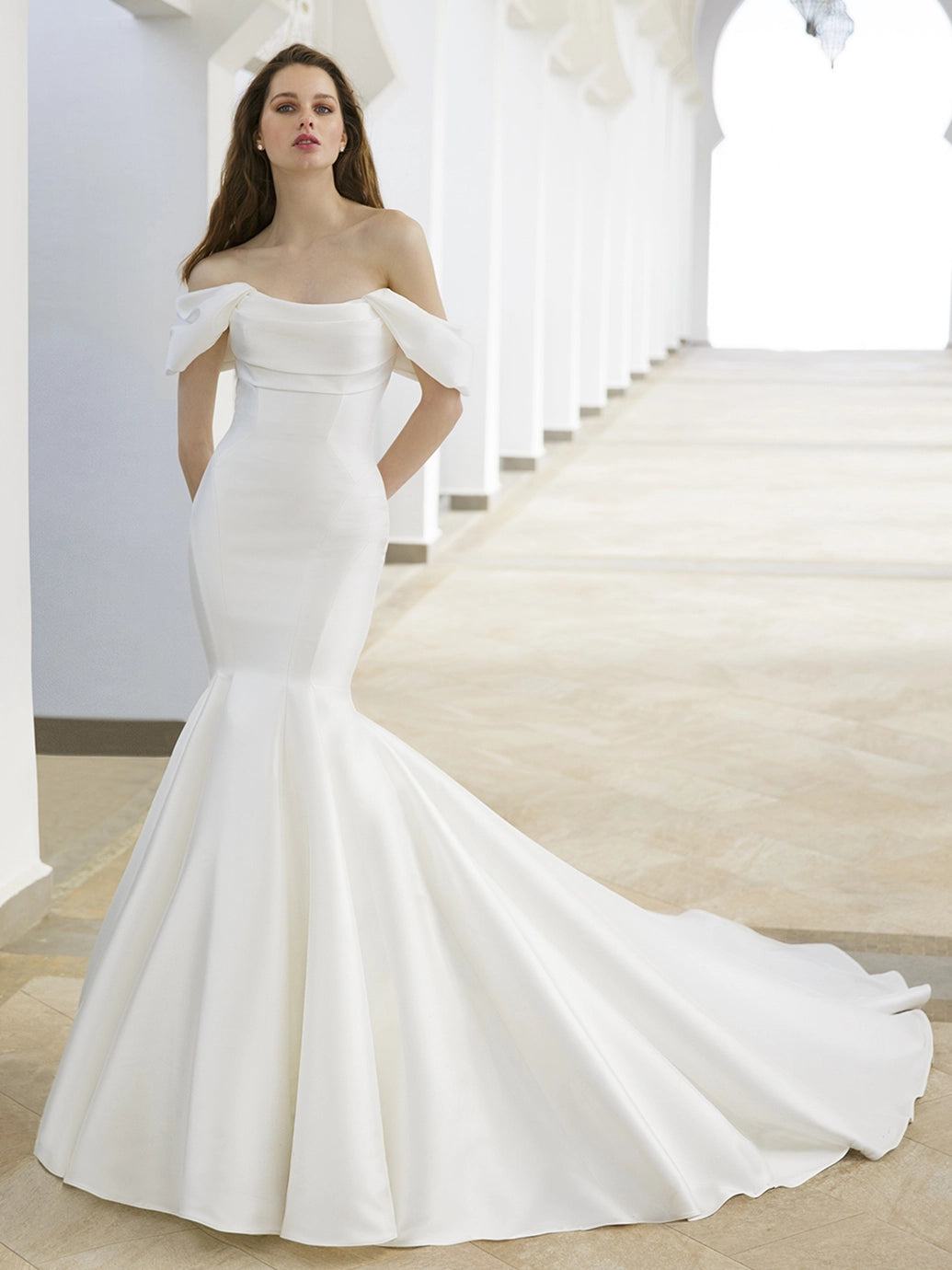 Blue by Enzoani - Rory | Mikado Mermaid Gown with Removable Off-the-Shoulder Straps and Dramatic Train, Size 22