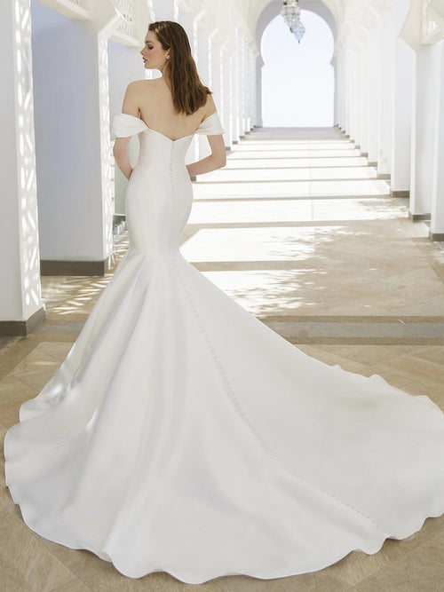 Blue by Enzoani - Rory | Mikado Mermaid Gown with Removable Off-the-Shoulder Straps and Dramatic Train, Size 22