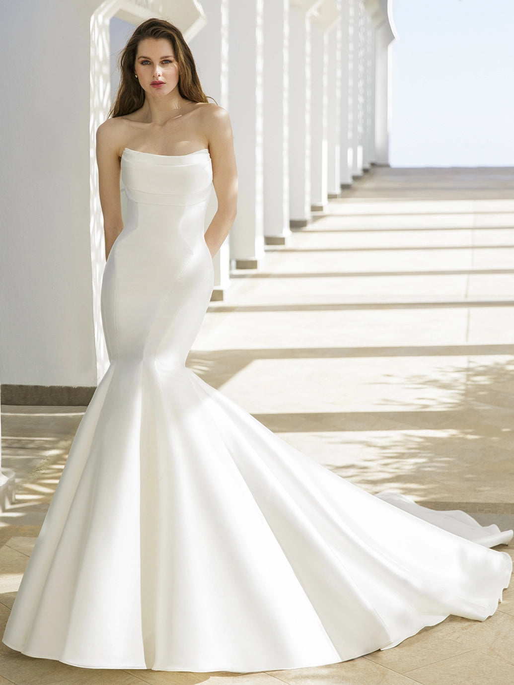 Blue by Enzoani - Rory | Mikado Mermaid Gown with Removable Off-the-Shoulder Straps and Dramatic Train, Size 22