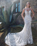 Calla Blanche 125256 - Rosaria | Floral Lace Sheath Gown with Deep Neckline and Illusion Side Cutouts, Size 14