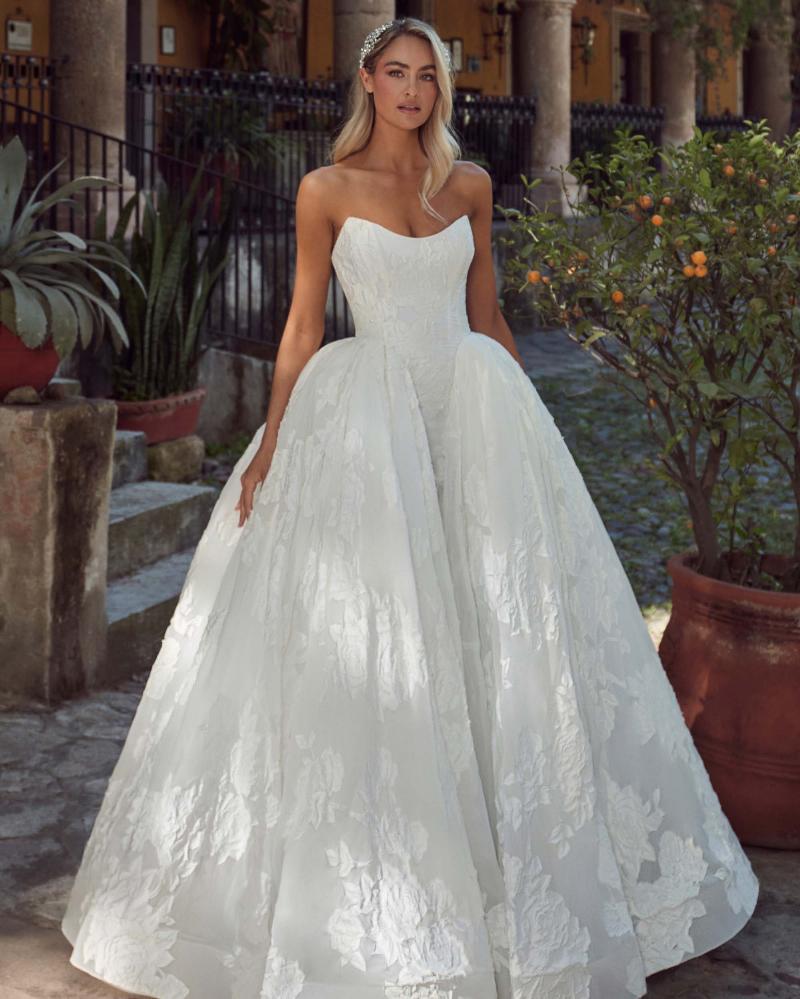 Calla Blanche 124239 - Ruta | Drama Strapless Scoop Neck Jacquard Ballgown with Pockets, Size 14