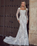 Calla Blanche 124238 - Sadee | Allover Sparkle Lace Fit-and-Flare Gown with Illusion Back and Removable Long Sleeves , Size 14