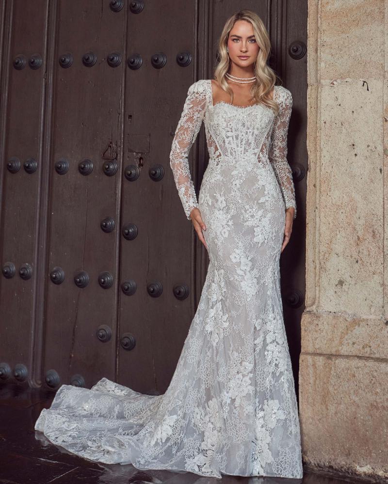 Calla Blanche 124238 - Sadee | Allover Sparkle Lace Fit-and-Flare Gown with Illusion Back and Removable Long Sleeves , Size 14