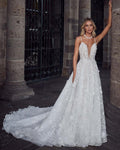 Calla Blanche 124245 - Sheryll | Sparkle Floral Applique Deep V-neck A-line Gown with Straps and Pockets, Size 12