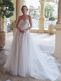 Blue by Enzoani - Solistice | Chiffon Floral Embroidered A-line Gown with Beaded Accents and Glitter Tulle , Size