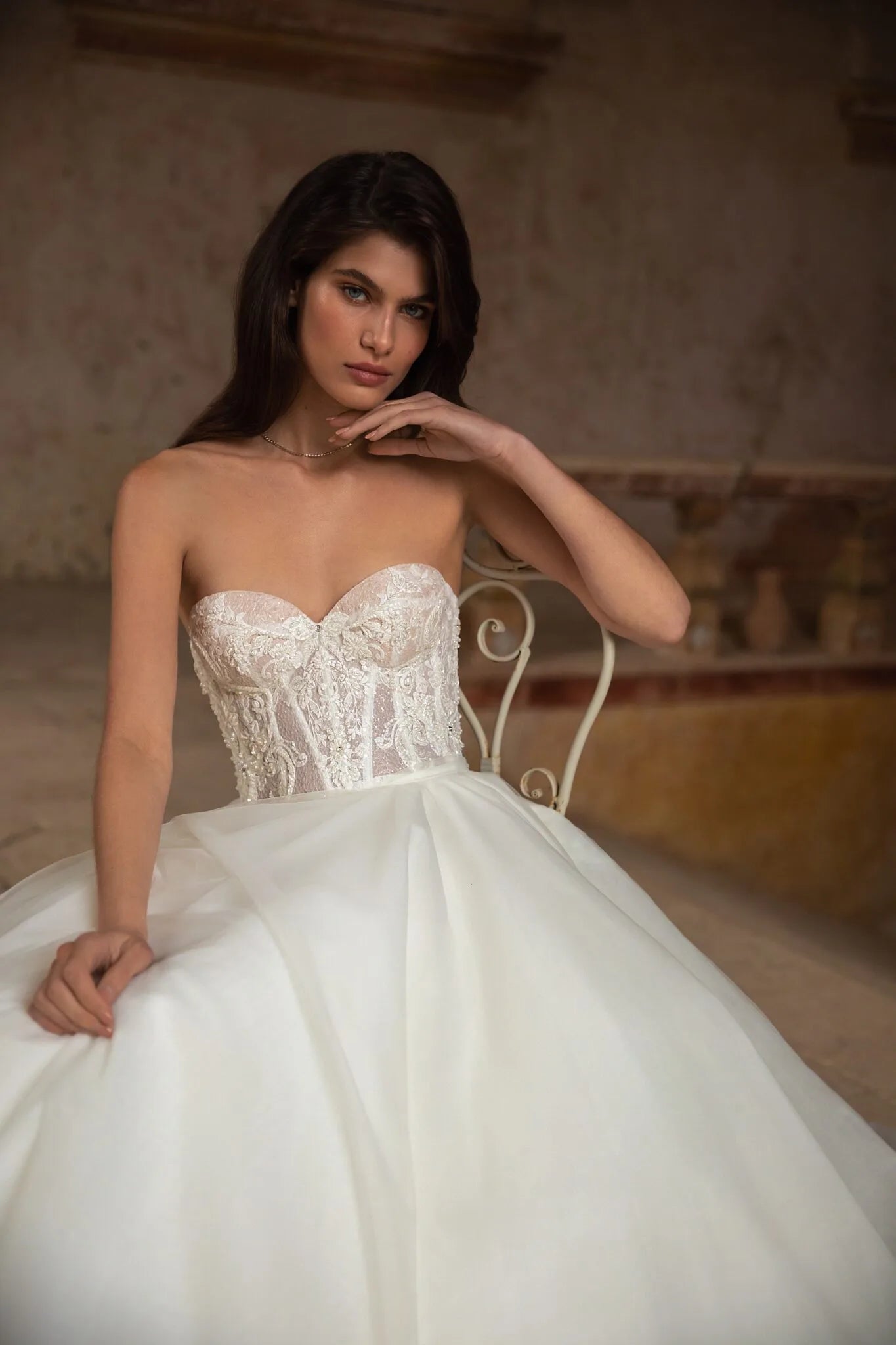 Eva Lendel - Stormi Corset | Strapless Sweetheart Lace Bridal Corset, Size 12