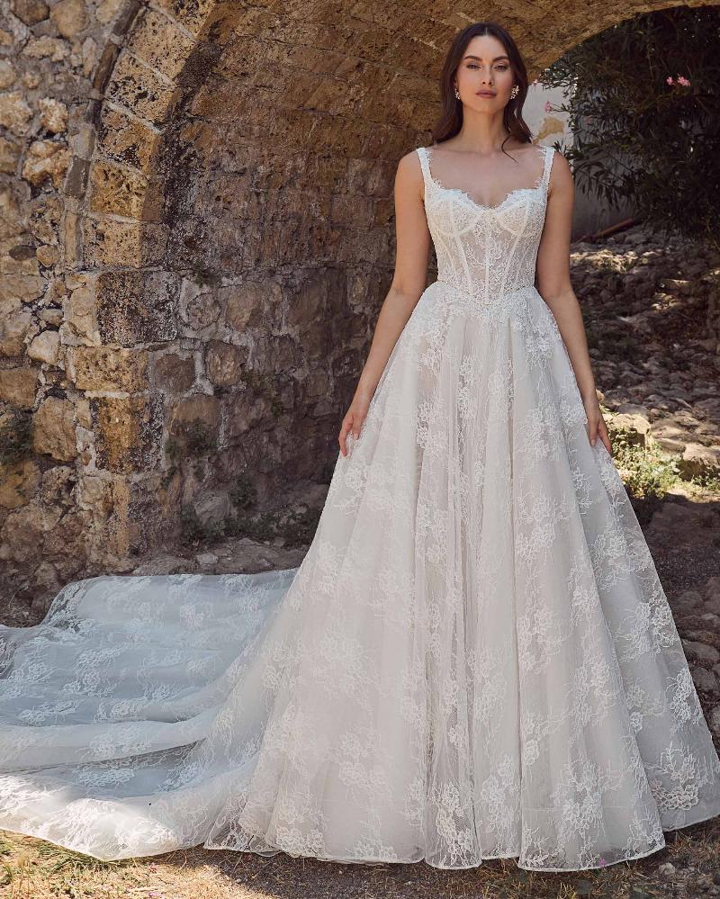 Calla Blanche 125119 - Yelena | Classic Lace A-line Gown with Basque Waist Bodice and Removable Long Sleeves, Size 14